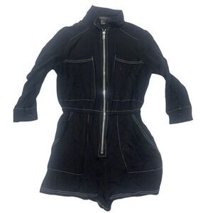 Forever 21 Contemporary Black Utility Romper Contrast Stitch Zip Front Small
